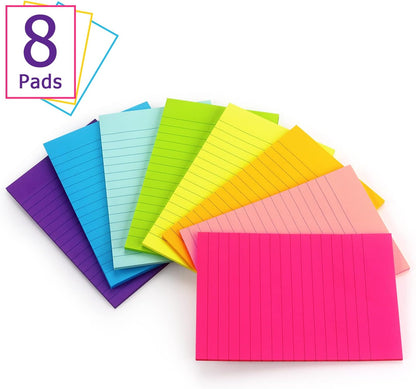 Eastern Wolf Lined Sticky Notes 4x6 in, 8 Bright Multicolors, 35 Sheets/Pad