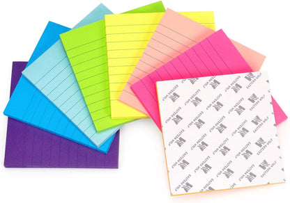 Eastern Wolf Lined Sticky Notes, 4x4in, 8 Bright Colors Pads, 50 Sheets/Pad