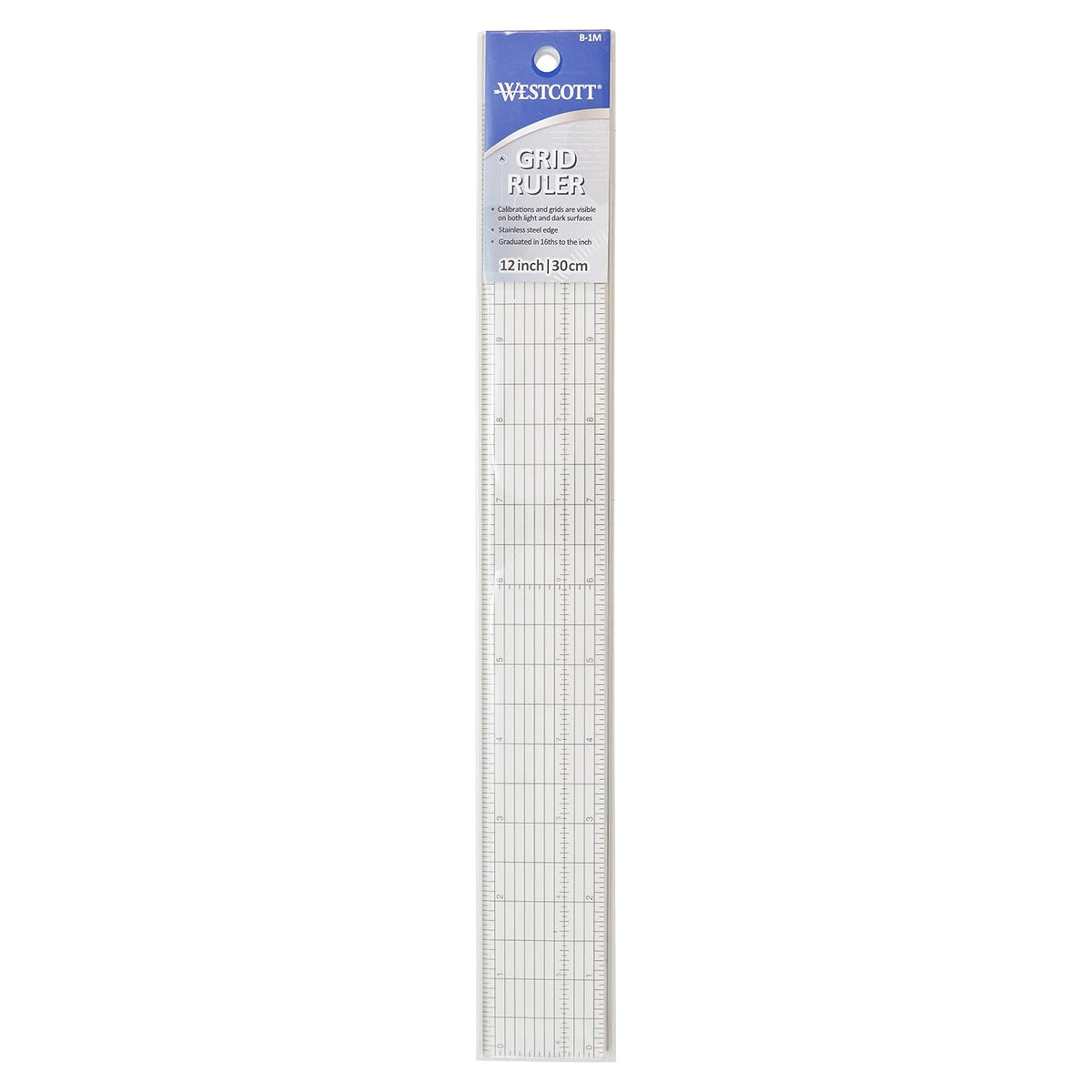 Westcott Grid Ruler with Metal Cutting Edge, 1.5 x 12, Transparent (B-1M)