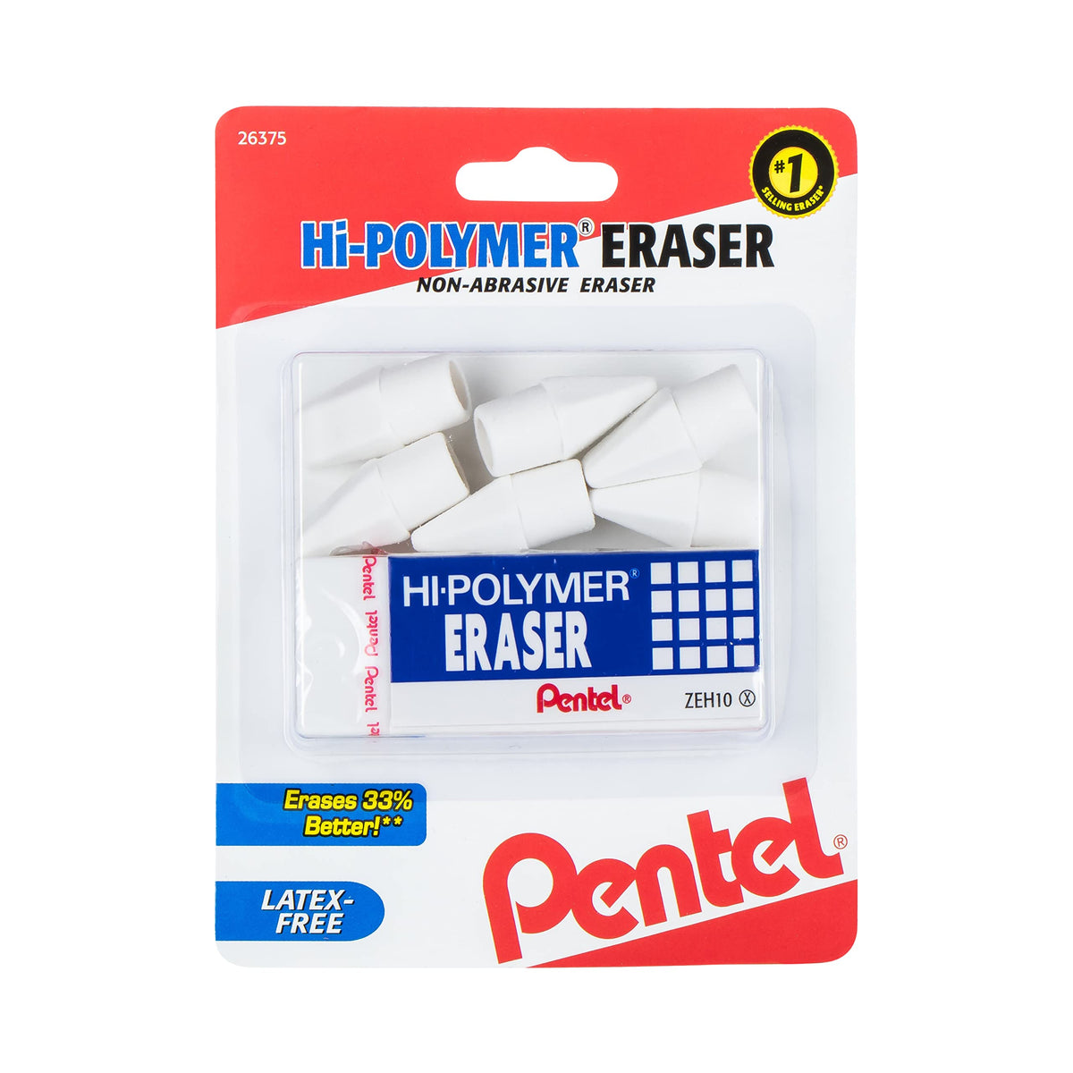Pentel HI-Polymer Eraser Combo Pack, 6 Caps, 1 Large (ZEH0210BP7)