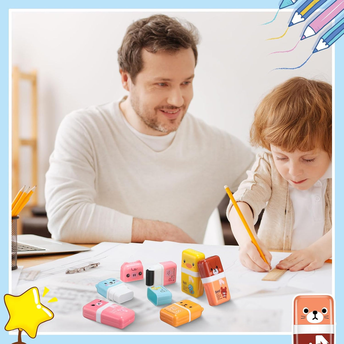 Seajan 44 Pcs Erasers for Kids Gift Bulk Cute Animal Themed Pencil Eraser