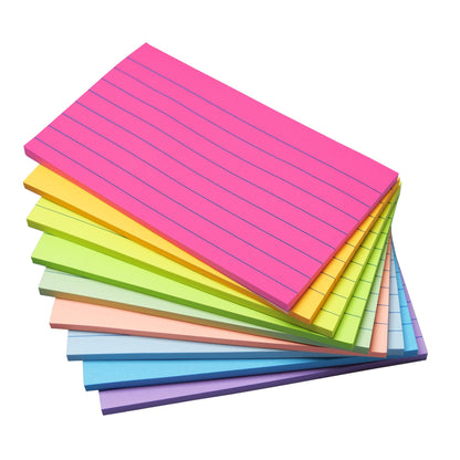 HQCME 9 Pads Lined Sticky Notes 4x6 in, Bright Large Notepads with Lines