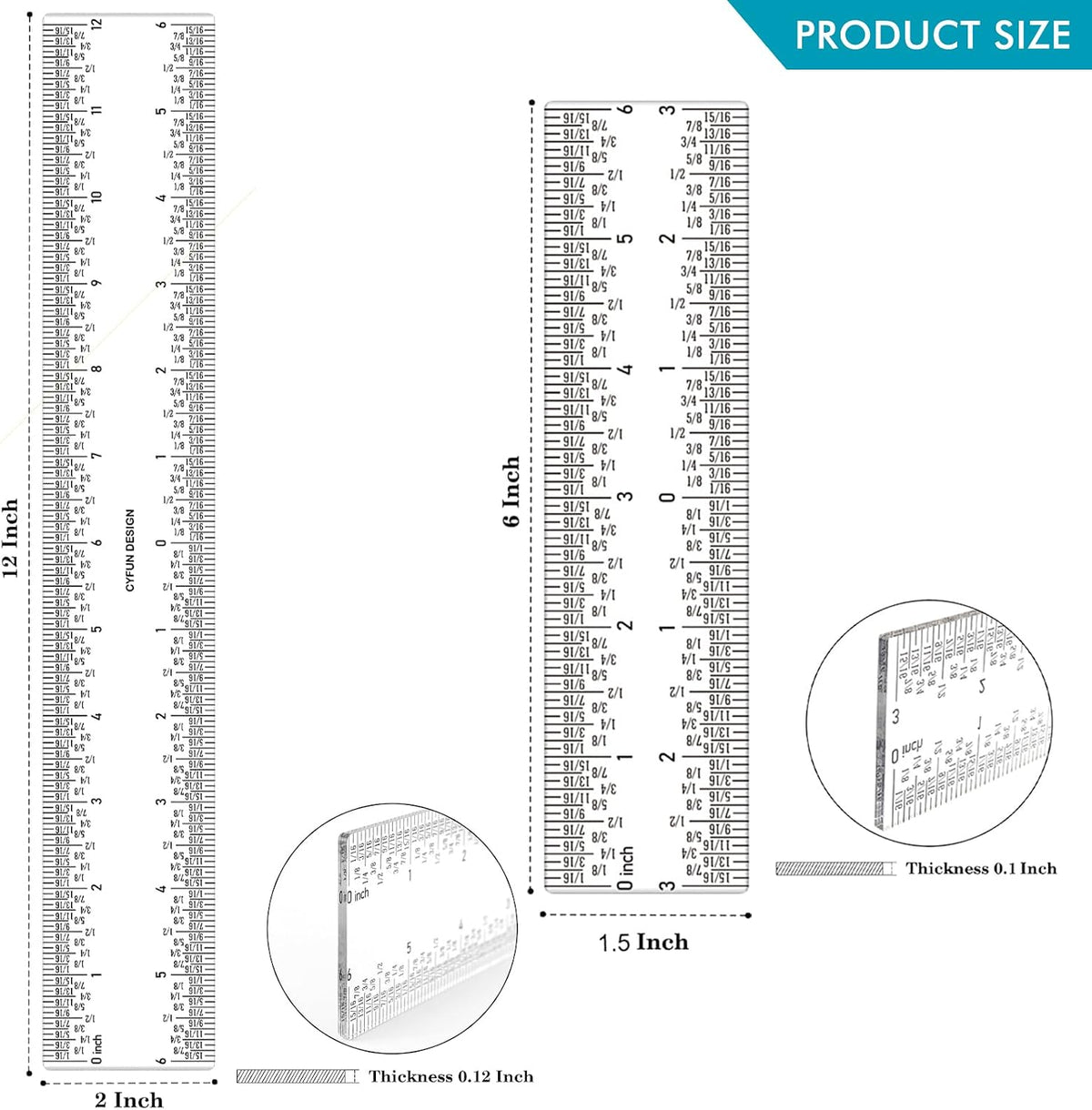 2 Pcs 12" / 30cm T Ruler and Zero-Centering on the Bottom and Standard 12 inch Measurements Ruler for Paper Crafting Card Making Drafting Drawing