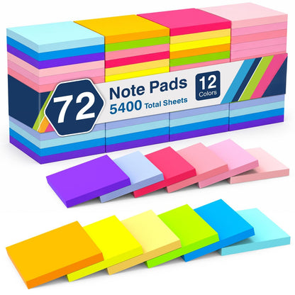 (3600 Sheets) Sticky Notes 3x3 Inch, 48 Pads, 75 Sheets/Pad, 6 Colors