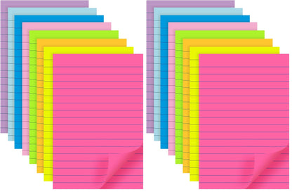 (8 Pads) Lined Sticky Notes 4x6 in, 8 Bright Colors, Self-Stick Note Pads
