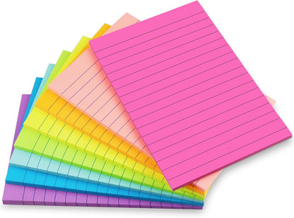 Lined Sticky Notes 4x6 in Post, Bright Colors, 8 Pads