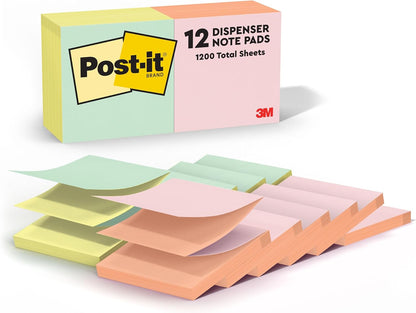 Post-it Pop-up Notes, 3 x 3 in, Assorted Alternating Colors, 12 Pads