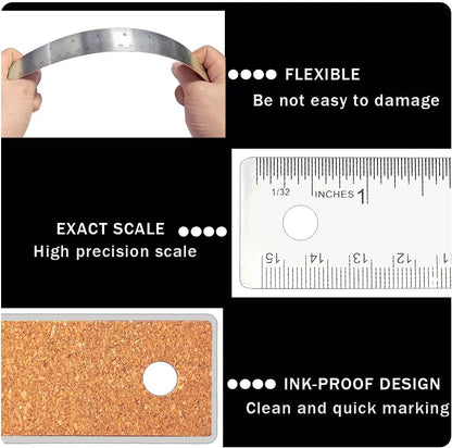 Metal Ruler 6 Inch 12 Inch Stainless Steel Metal Ruler with Cork Backing, Non-Slip Rulers with Inch and Centimeters, Straight Edge Cork Base Rulers for Student School Office Drafting Tools