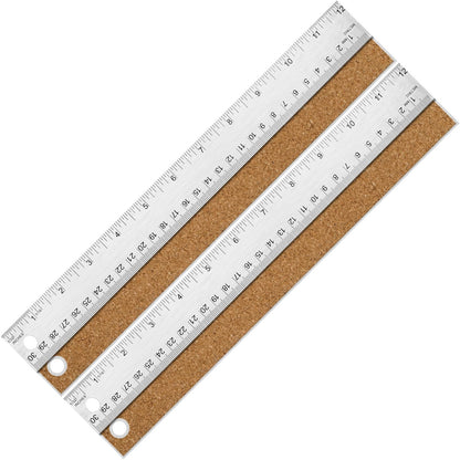12 Inch Metal Ruler with Cork Backing, Imperial & Metric Markings