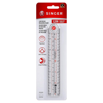SINGER 12-Inch Folding Ruler with Precision Marking & Zero-Centering for Sewing, Quilting, Crafting & Patternmaking - Clear Metric Ruler - 15 Increment Quick Angle Ruler, Folds to 6”