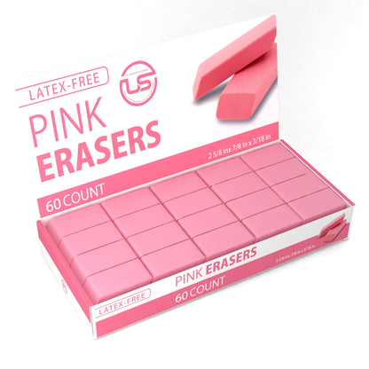 Pink Erasers, 120 Count Rectangular Eraser Bulk Pack, Latex Free Pink Pearl Erasers for School Supplies, Art and Office