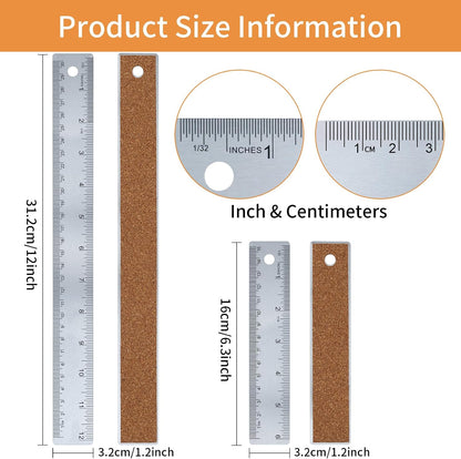 Metal Ruler Set 6 Inch and 12 Inch,Metal Straight Edge Ruler for Drawing