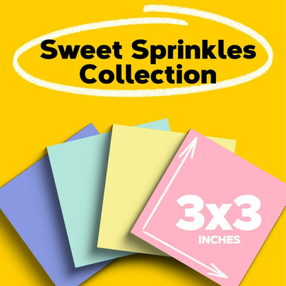 Post-it Greener Notes, 3x3 in, 24 Pads, America's #1 Favorite Sticky Notes, Sweet Sprinkles Collection, Pastel Colors, Clean Removal, 100% Recycled Material (654R-24CP-AP)