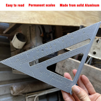 7 Inch Aluminum Rafter Square - Double-Sided Engraved Scales, Precision Carpentry Tool for Woodworking, Roof Pitch & Angle Marking
