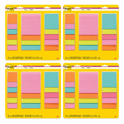 Post-it Super Sticky Notes, Multi-Size, Supernova Neons, 15 Lined Pads