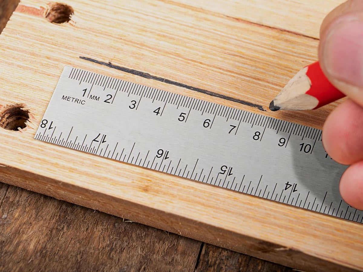 12 Inch Metal Ruler with Cork Backing, Imperial & Metric Markings