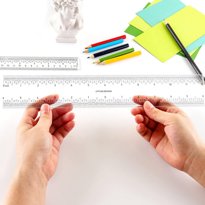2 PCS 6 Inch /12Inch Clear Acrylic Ruler Zero-Centering Ruler with Inches & Metric Measuring Tool 12" and 6" Inch Straight Edge Rulers for Scrapbooking Card-Making Student School Office Home Tool