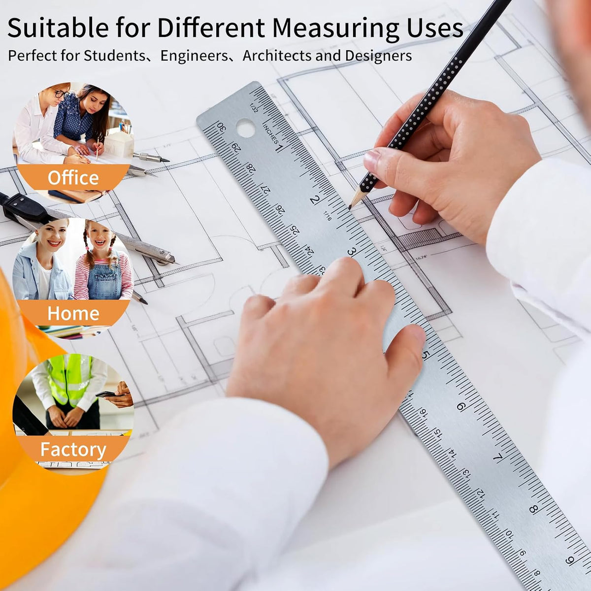 Metal Ruler Set 6 Inch and 12 Inch,Metal Straight Edge Ruler for Drawing