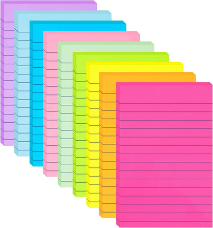 HQCME 9 Pads Lined Sticky Notes 4x6 in, Bright Large Notepads with Lines