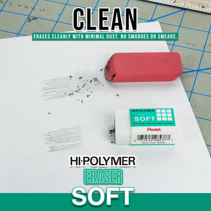 Pentel Clean Eraser, No Mess- No Residue, Hi-Polymer Soft Erasers for Pencils - White - 10 Pack - for Art, Office, and School use (10)