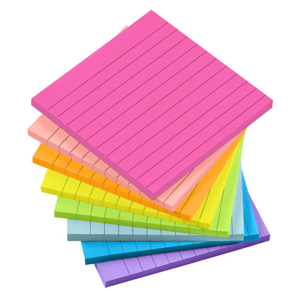 Lined Sticky Notes 4x6 in Post, Bright Colors, 8 Pads