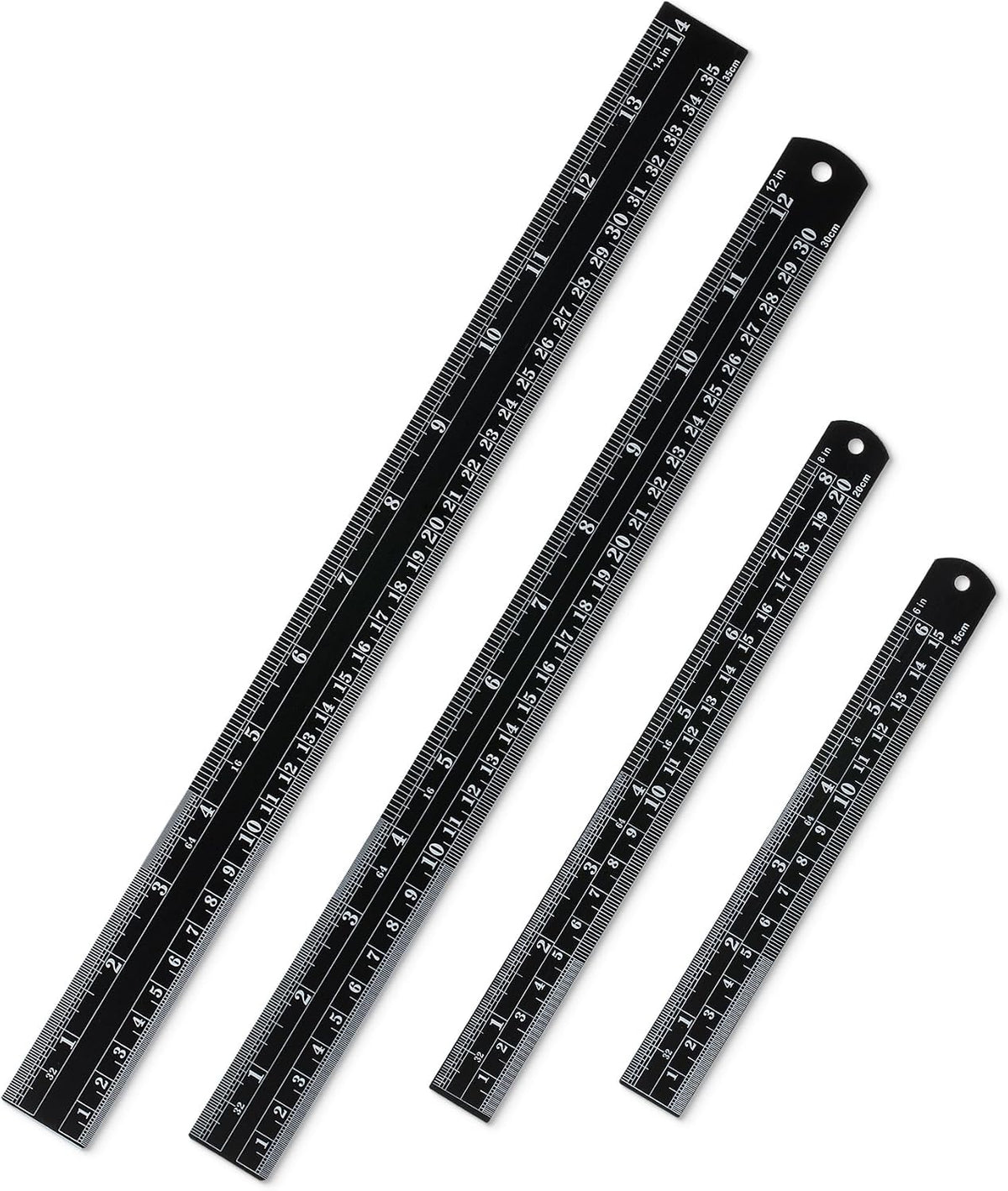 Mr. Pen- Metal Straight Edge Ruler, 4 pcs, 6", 8", 12", 14", Black