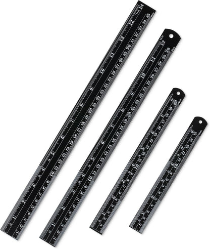 Mr. Pen- Metal Straight Edge Ruler, 4 pcs, 6", 8", 12", 14", Black