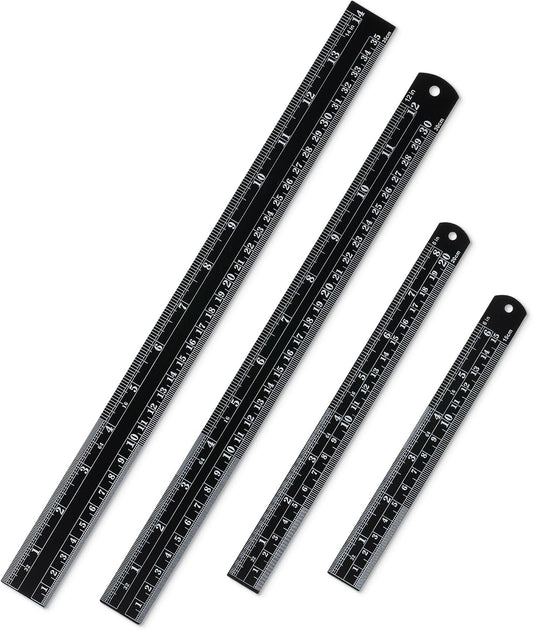 Mr. Pen- Metal Straight Edge Ruler, 4 pcs, 6", 8", 12", 14", Black