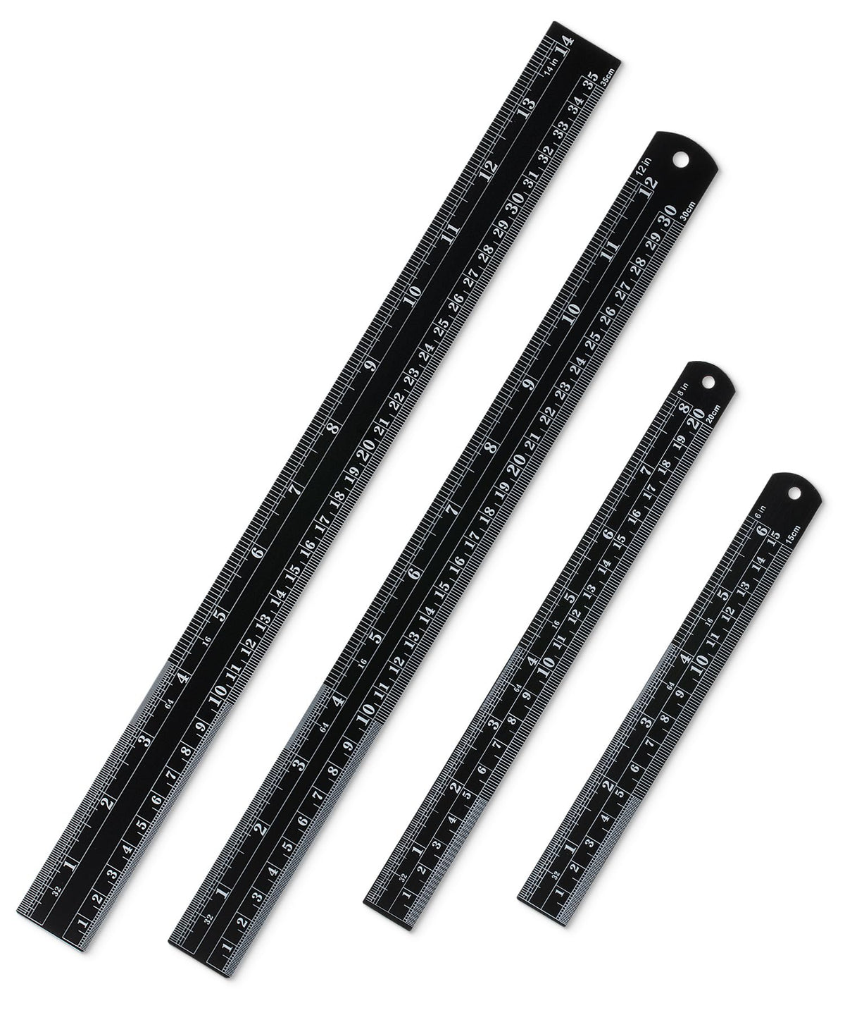 Mr. Pen- Metal Straight Edge Ruler, 4 pcs, 6", 8", 12", 14", Black