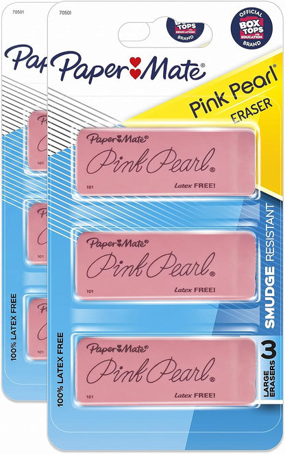 Paper Mate Pink Pearl Erasers, Large, 3 Count (Pack of 2)