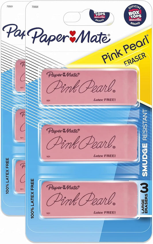 Paper Mate Pink Pearl Erasers, Large, 3 Count (Pack of 2)