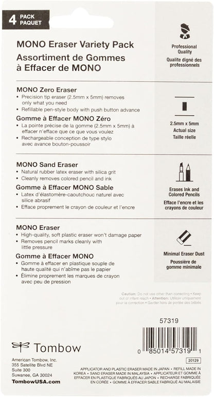 Tombow 57319 Mono Eraser Variety Pack, 4-Pack