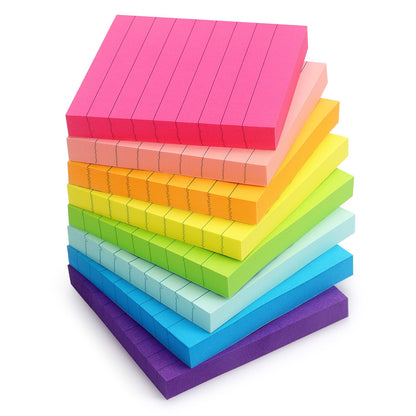 Eastern Wolf Lined Sticky Notes, 4x4in, 8 Bright Colors Pads, 50 Sheets/Pad