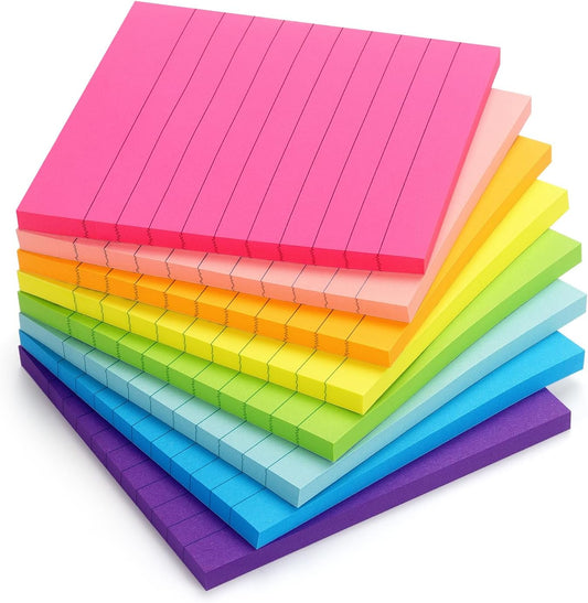 Eastern Wolf Lined Sticky Notes, 4x4in, 8 Bright Colors Pads, 50 Sheets/Pad