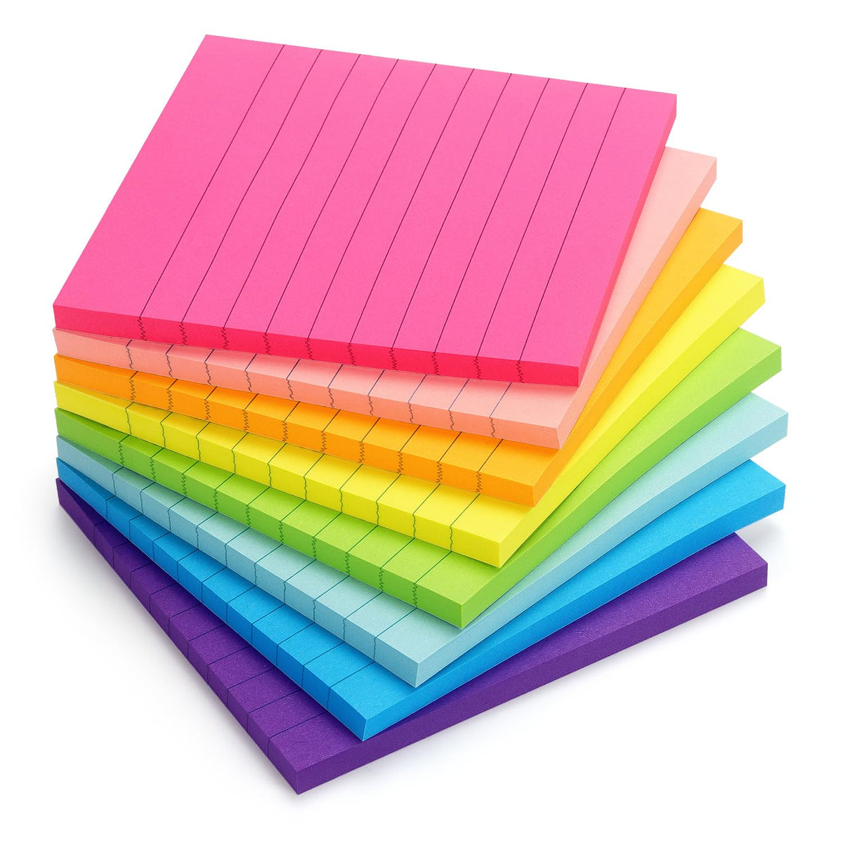 Eastern Wolf Lined Sticky Notes, 4x4in, 8 Bright Colors Pads, 50 Sheets/Pad