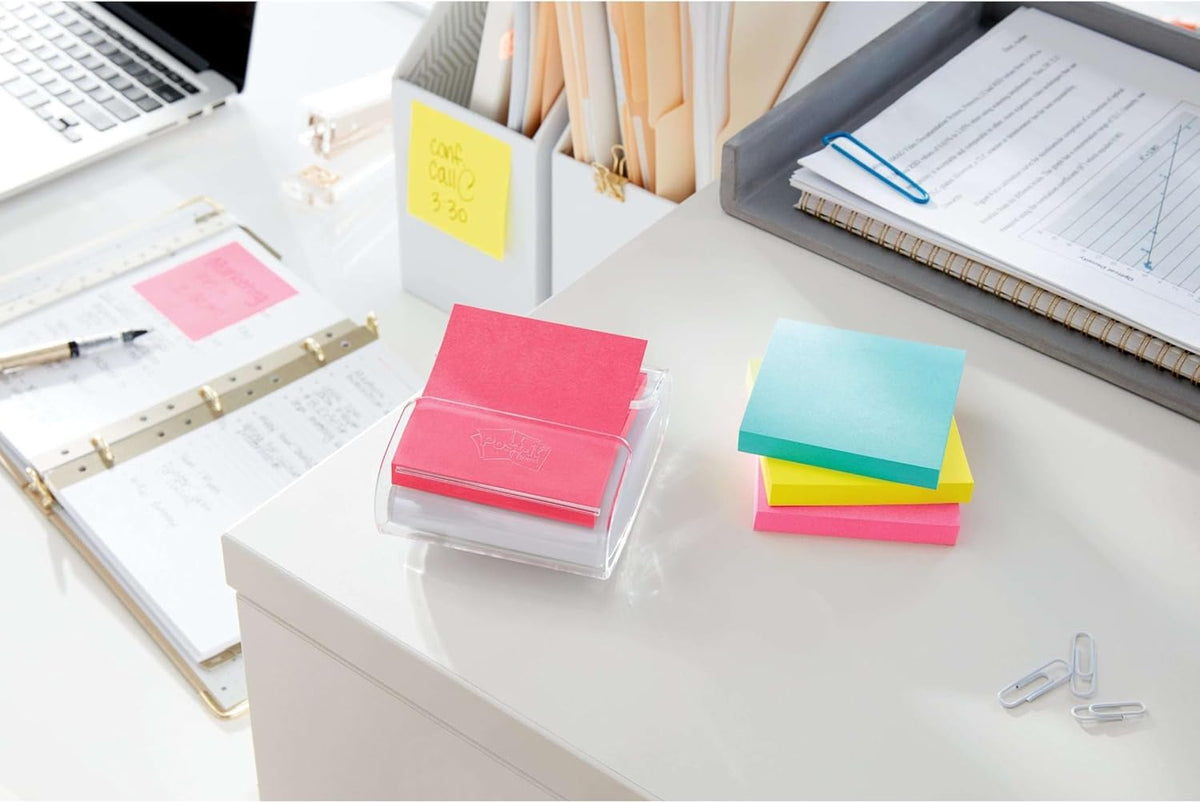 Post-it Super Sticky Dispenser Notes, 3 x 3 in, Supernova Neons, 10 Pads