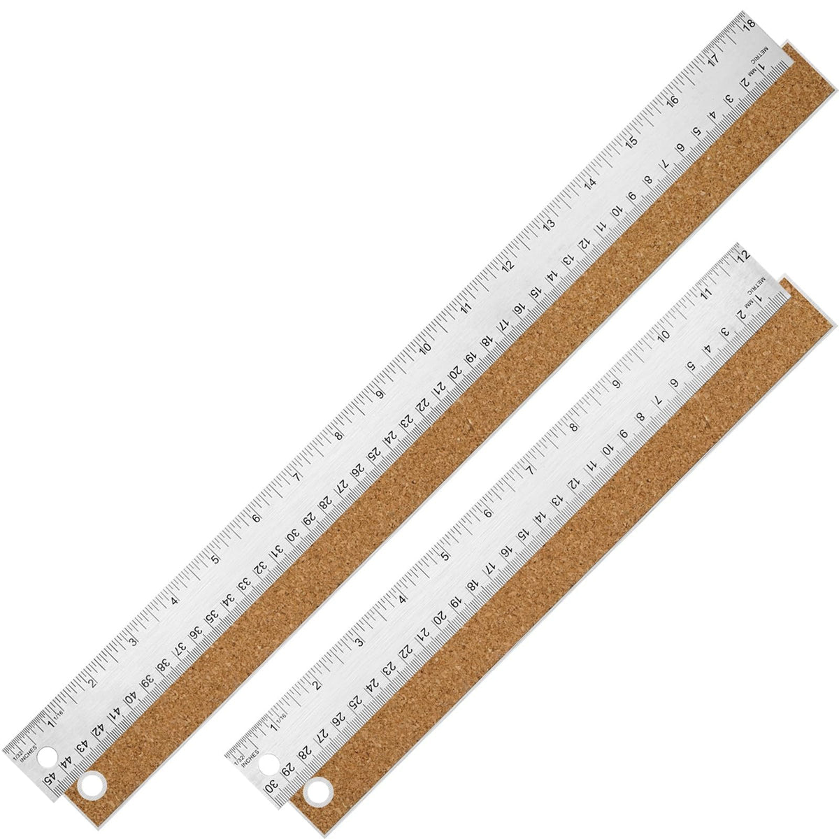 12 Inch Metal Ruler with Cork Backing, Imperial & Metric Markings