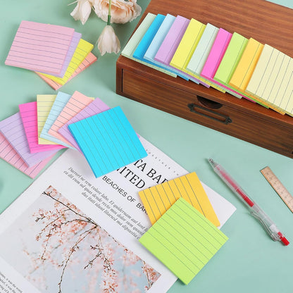 (24 Pack) Lined Sticky Notes 3x3 in, Bright Notepads with Lines, 12 Colors