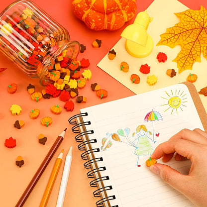 JUNEBRUSHS 150Pcs Fall Mini Erasers, Cute Thanksgiving Erasers Bulk