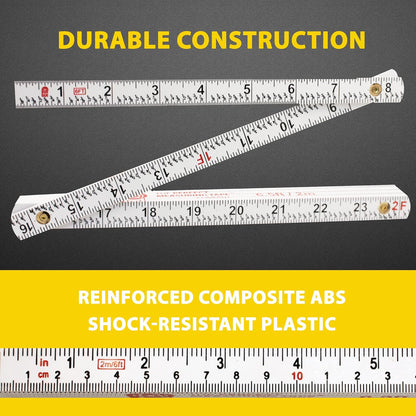 Perfect Measuring Tape Co. FR-72 Carpenter's Folding Rule Lightweight Composite Construction Ruler (Folding Yard Stick) with Easy-Read Inch Fractions - 6.5ft / 2m