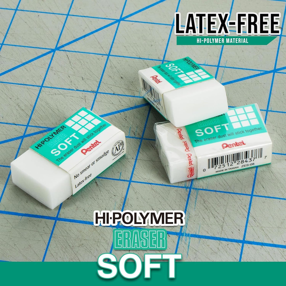 Pentel Clean Eraser, No Mess- No Residue, Hi-Polymer Soft Erasers for Pencils - White - 10 Pack - for Art, Office, and School use (10)