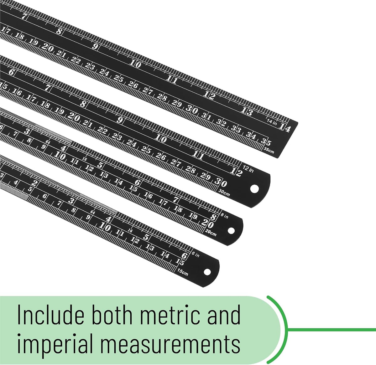 Mr. Pen- Metal Straight Edge Ruler, 4 pcs, 6", 8", 12", 14", Black