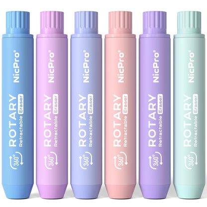Nicpro 6 Pack Rotary Retractable Erasers, Soft TPE Twist Eraser-Rainbow