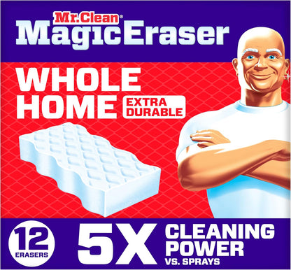 Mr. Clean Magic Eraser, All Purpose Cleaner, Cleaning Scrubber, Wall, Sneaker, Kitchen, Bathroom, Shower Cleaning Supplies, Melamine Pads, Whole Home Extra Durable, 12ct