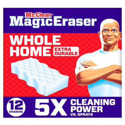 Mr. Clean Magic Eraser, All Purpose Cleaner, Cleaning Scrubber, Wall, Sneaker, Kitchen, Bathroom, Shower Cleaning Supplies, Melamine Pads, Whole Home Extra Durable, 12ct