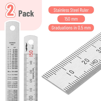 Mr. Pen- Machinist Ruler, 2 Pack, 150mm, Stainless Steel Imperial