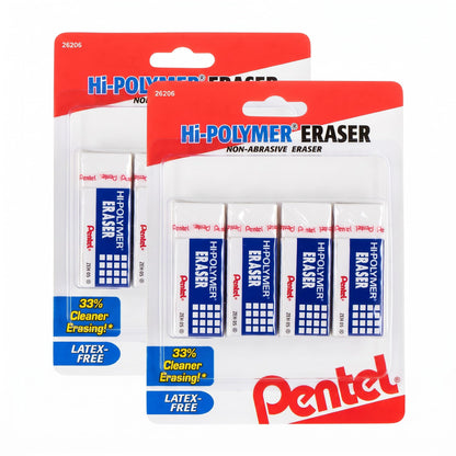 Pentel Hi-Polymer Block Eraser Small White, Pack of 4 (ZEH05BP4)