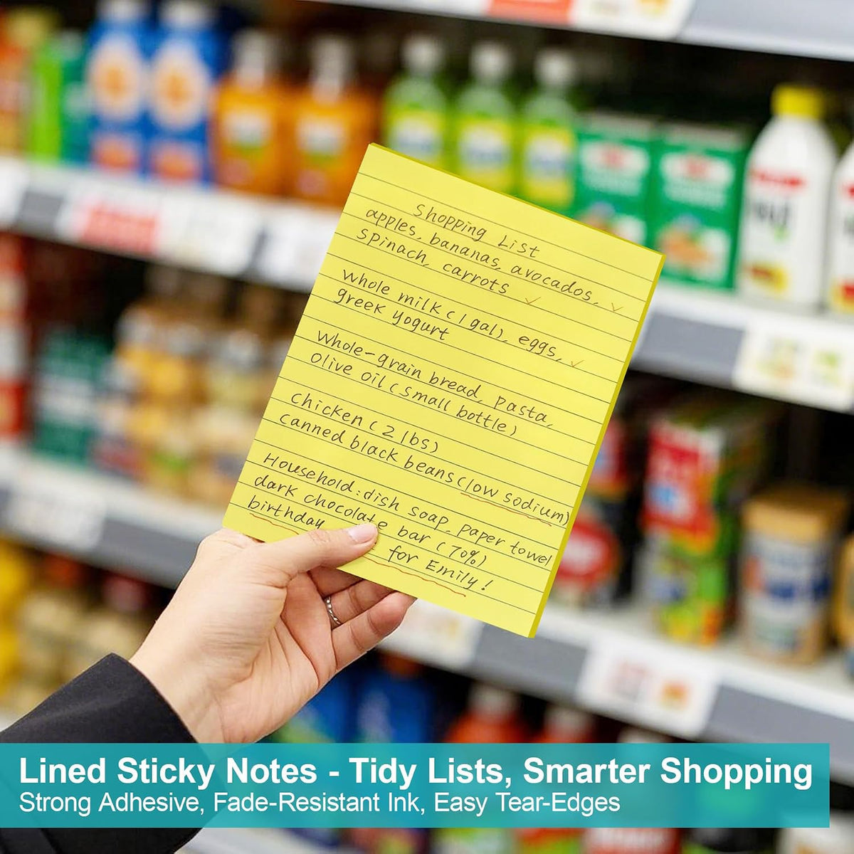 Lined Sticky Notes 4x6 in Post, Bright Colors, 8 Pads