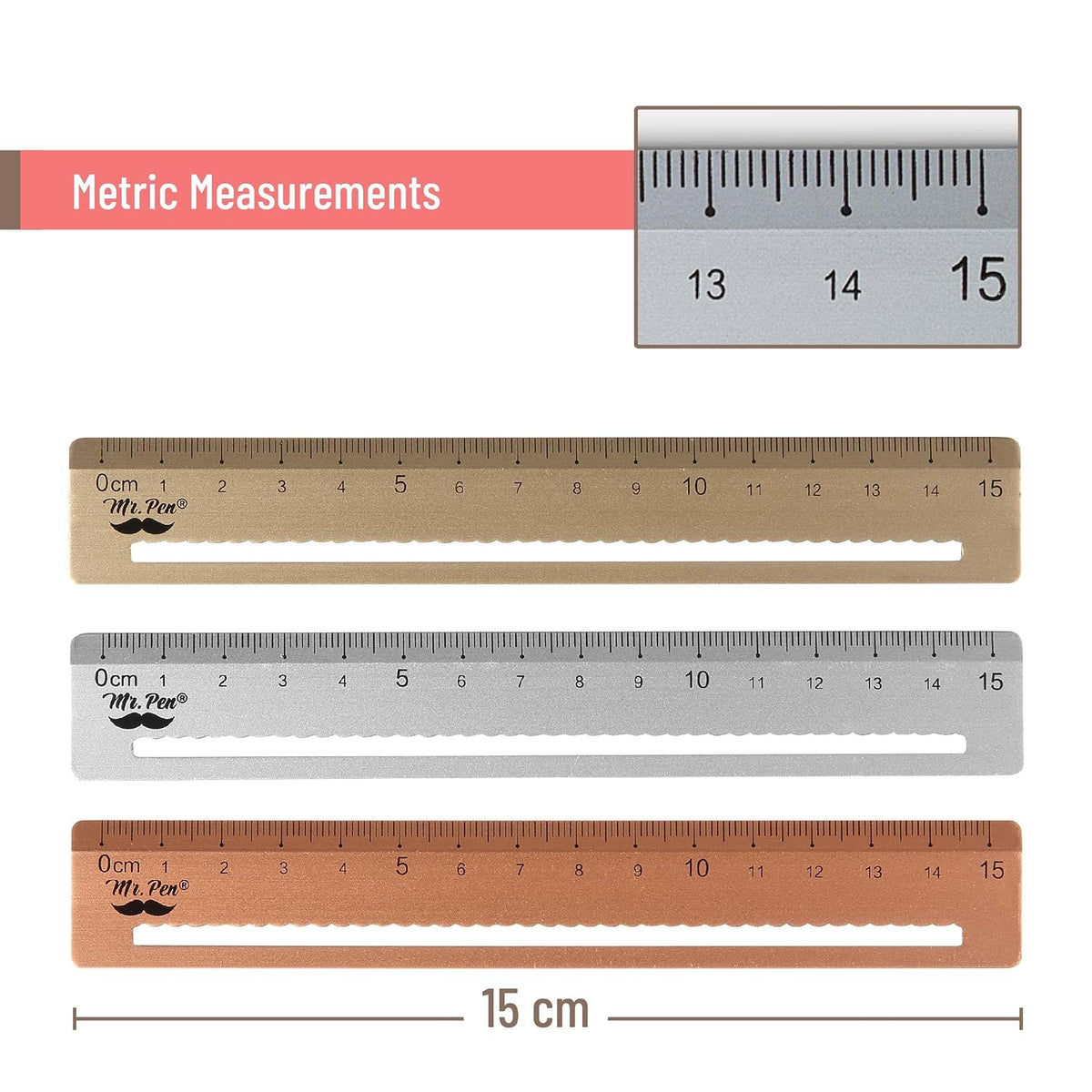 Mr. Pen- Metal Rulers, 3 pcs, 15cm, Silver, Gold, Rose Gold
