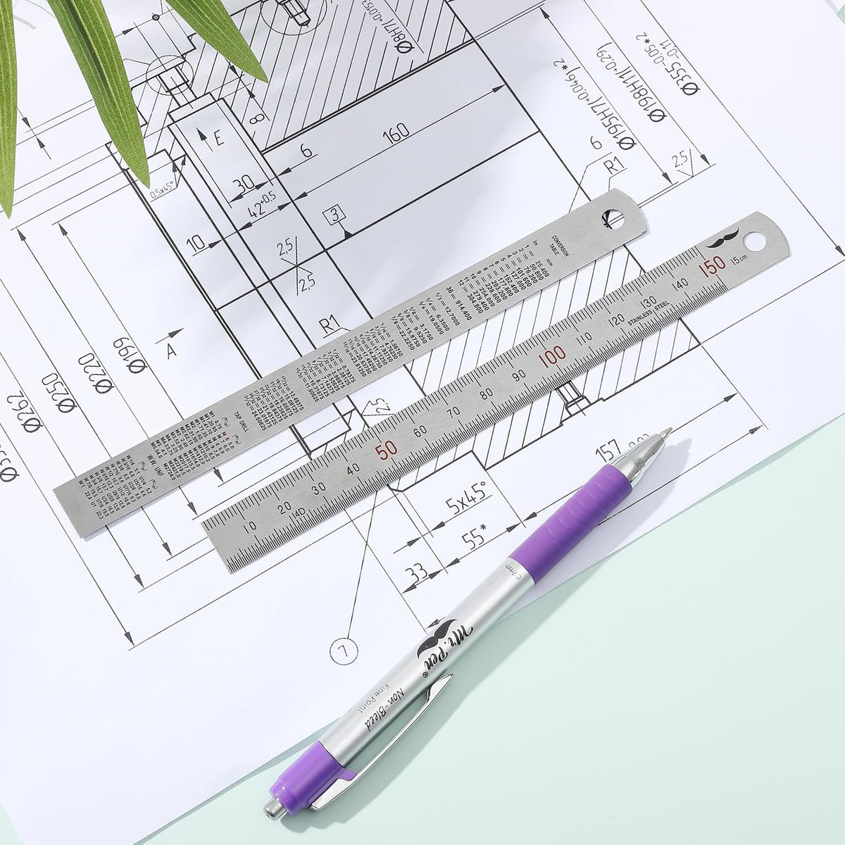 Mr. Pen- Machinist Ruler, 2 Pack, 150mm, Stainless Steel Imperial
